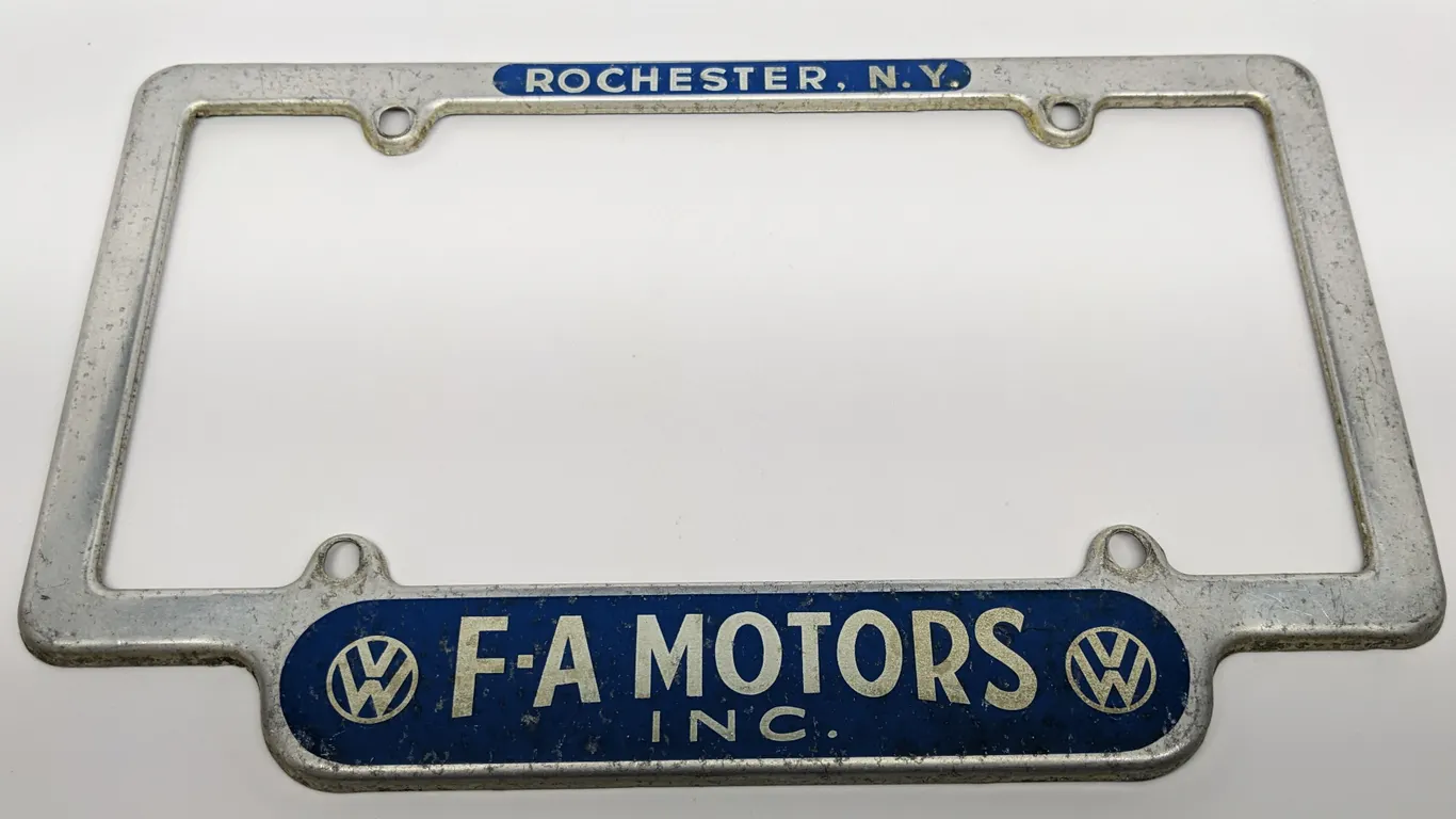 LICENSE PLATE FRAME F-A MOTORS INC VOLKSWAGEN ROCHESTER NEW YORK NY
