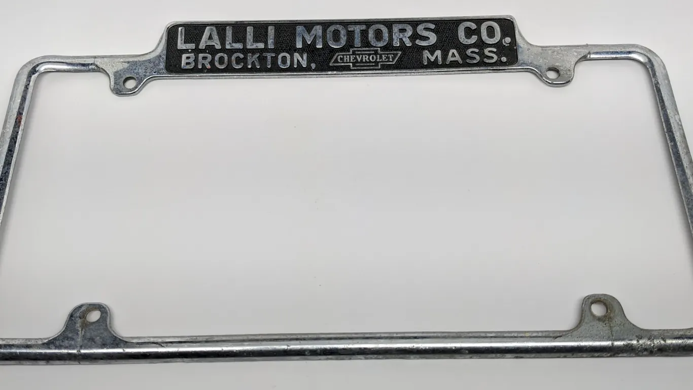 LICENSE PLATE FRAME LALLI MOTORS CO CHEVROLET BROCKTON MASS MASSACHUSETTS MA