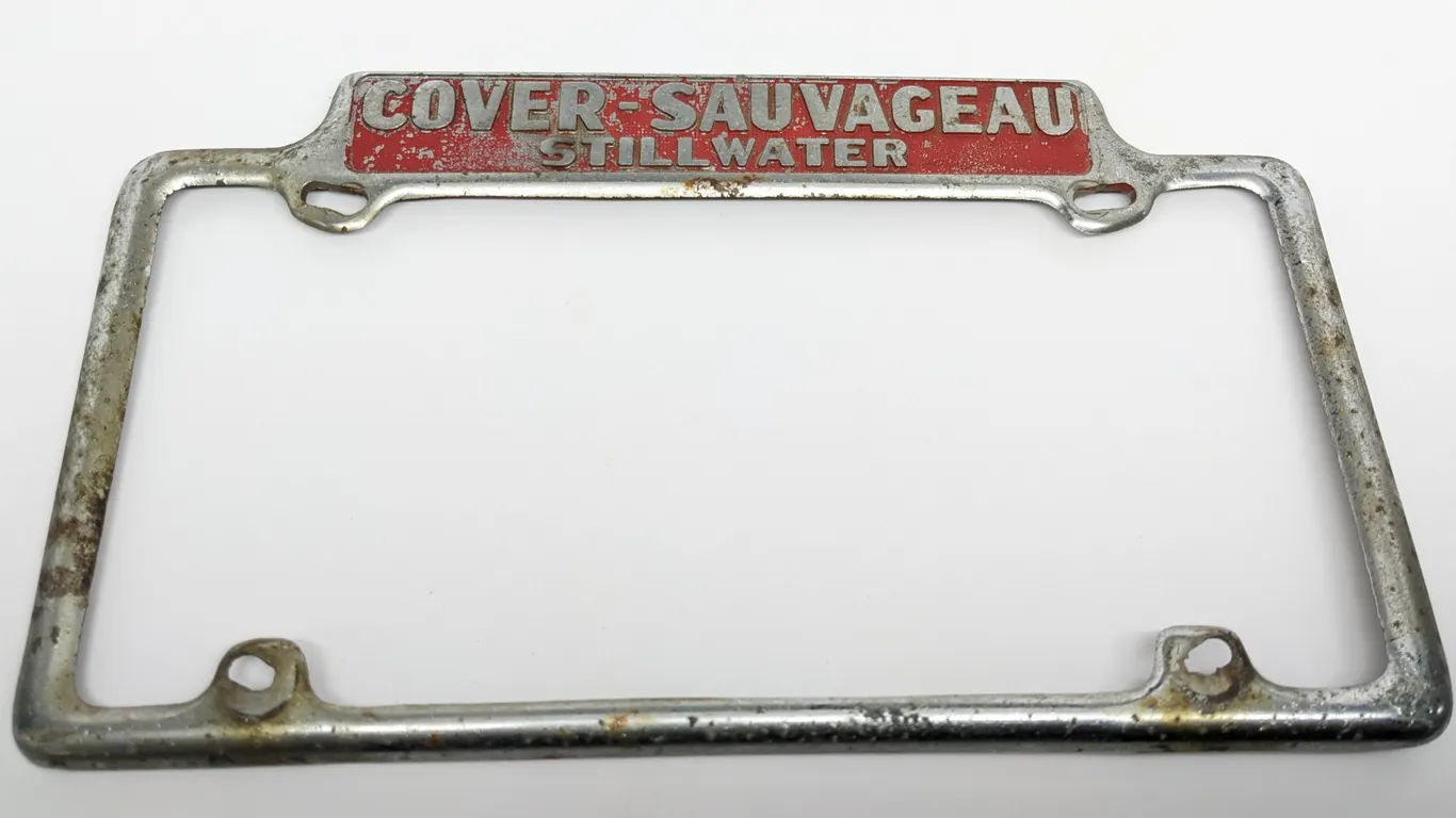 LICESE PLATE FRAME COVER SAUVAGEAU STILLWATER MINNESOTA MINN MN