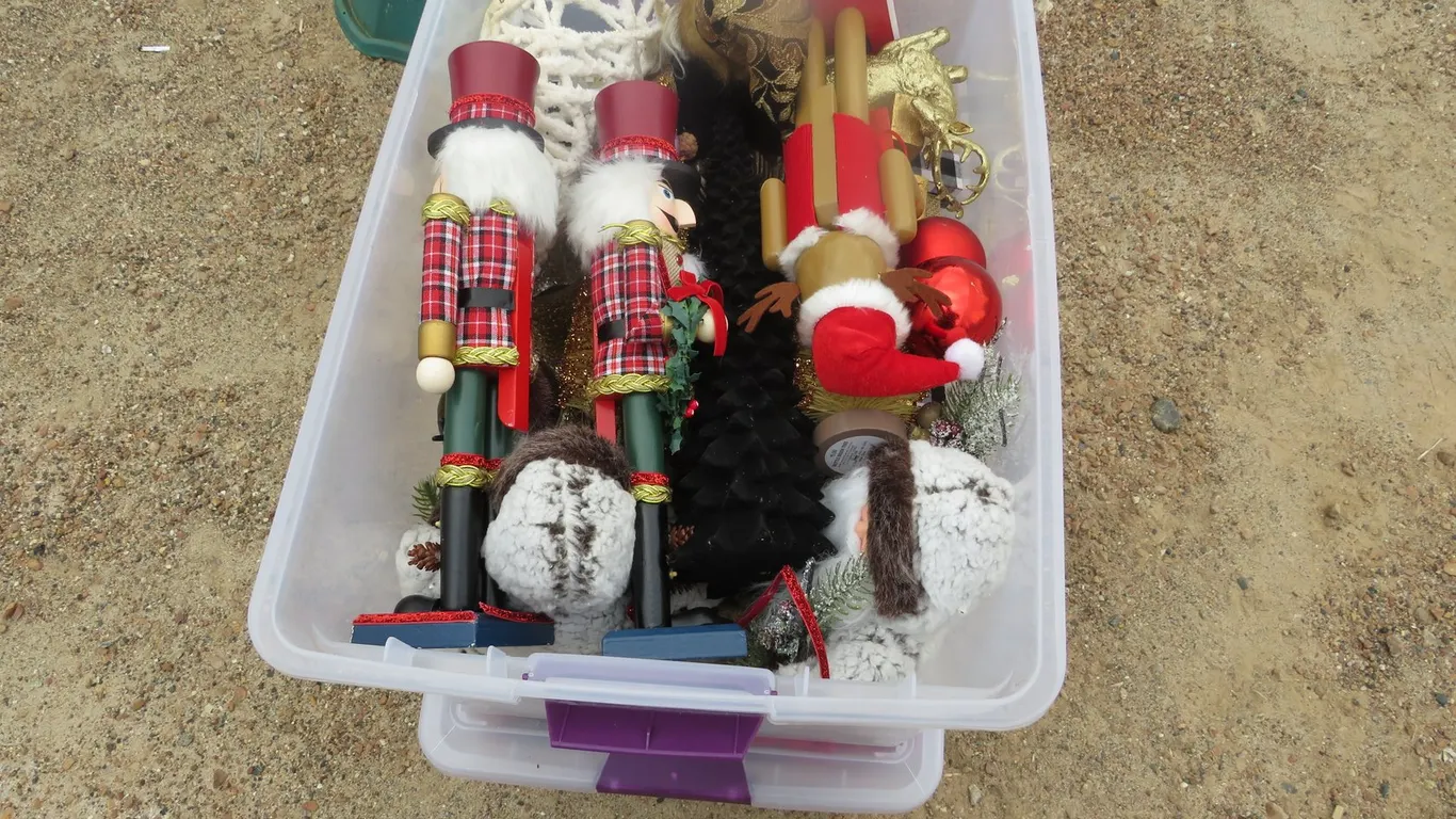(2) Totes of Christmas Decor, Tree Stand and Nut Crackers