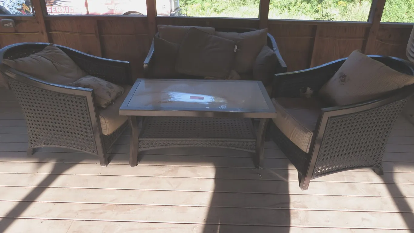 Patio Coffee Table, Bench and (2) Chairs