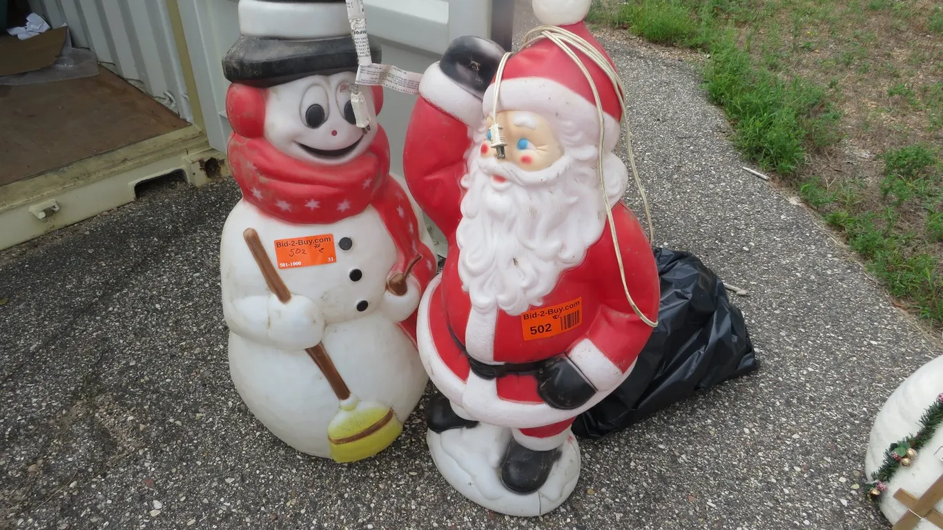 Vintage Blow Mold Santa and Snowman