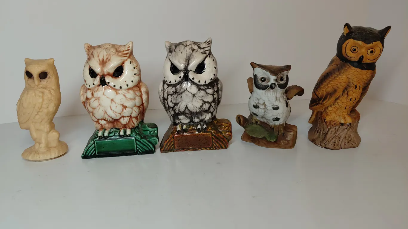 Ceramic And Wax Owls