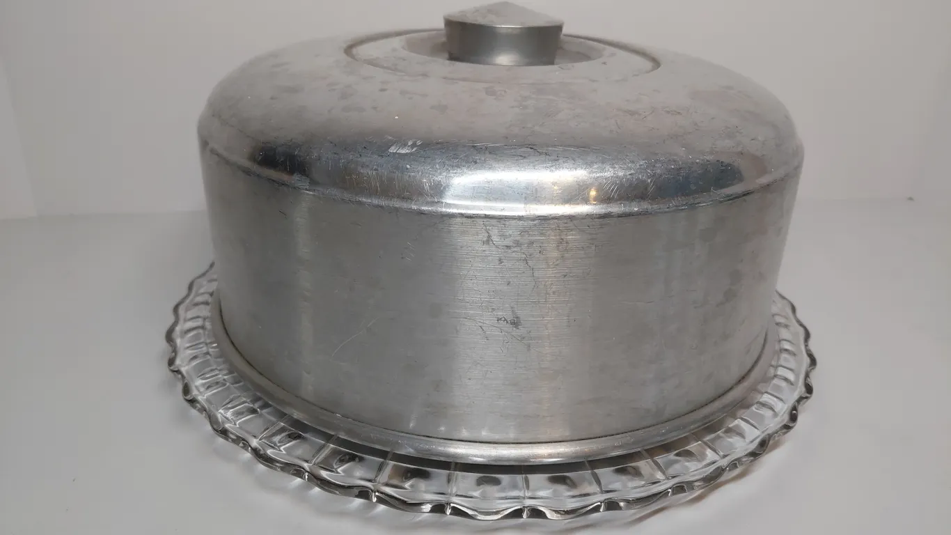 Vintage Kromex Cake Cover Saver Dome With Federal Glass Cake Platter