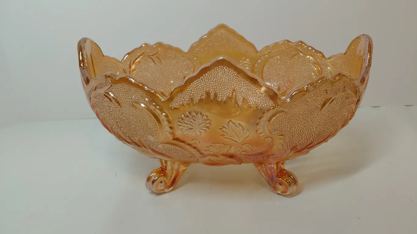 Vintage Carnival Glass Footed Fruit Bowl