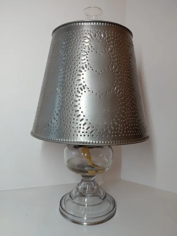 Antique Oil Lamp With Punched Tin Shade
