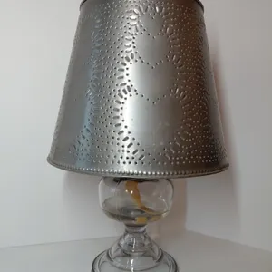 Antique Oil Lamp With Punched Tin Shade