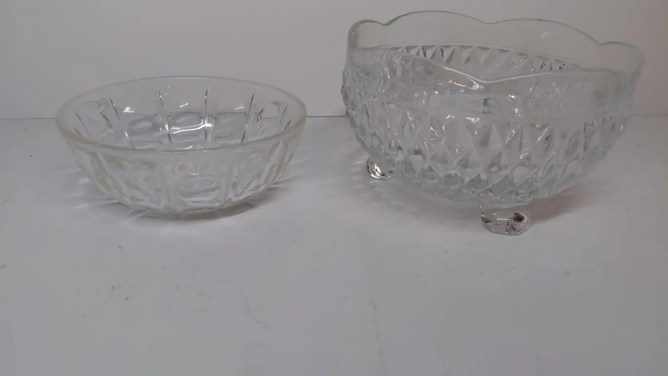 Vintage Indiana Glass Candy Dish And Pressed Bowl