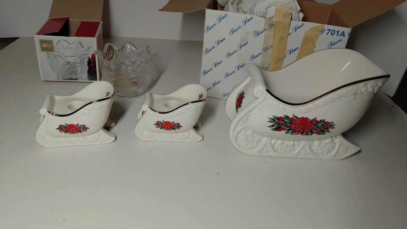 Princess House Sled Candle Holders/Bowl & Mikasa Candle Holder