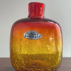 Blenko amberina crackle bud vase