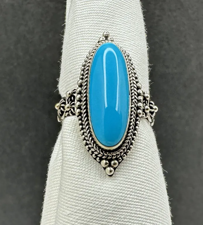 Southwestern Oval Turquoise Sterling Silver 925 Ring Sz 9.25