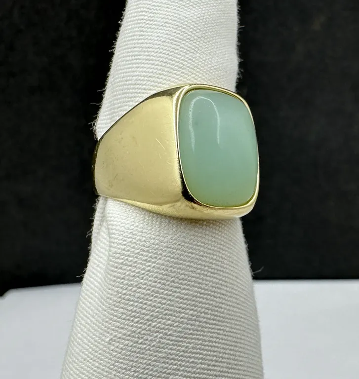 Green Chalcedony Cabochon Italy Costume Sterling Silver Ring Sz 9
