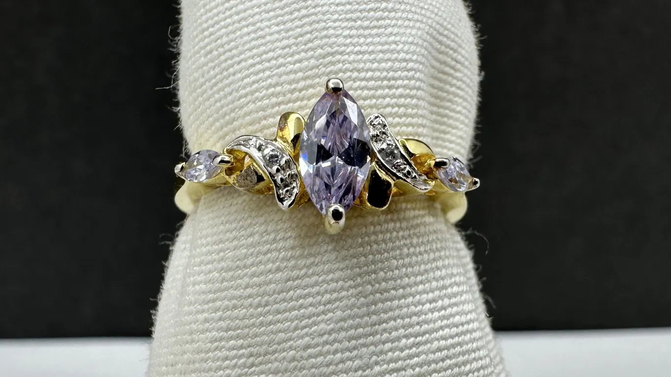 Purple Marquise CZ Gold over Sterling Silver 925 D (2.3 gms) Ring Sz 8
