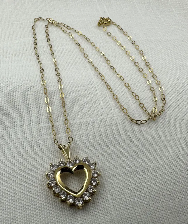 14K Gold over Sterling Silver CZ Heart Pendant Necklace