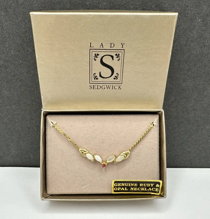 Lady Sedgwick Opal & Genuine Ruby Necklace Presentation Box