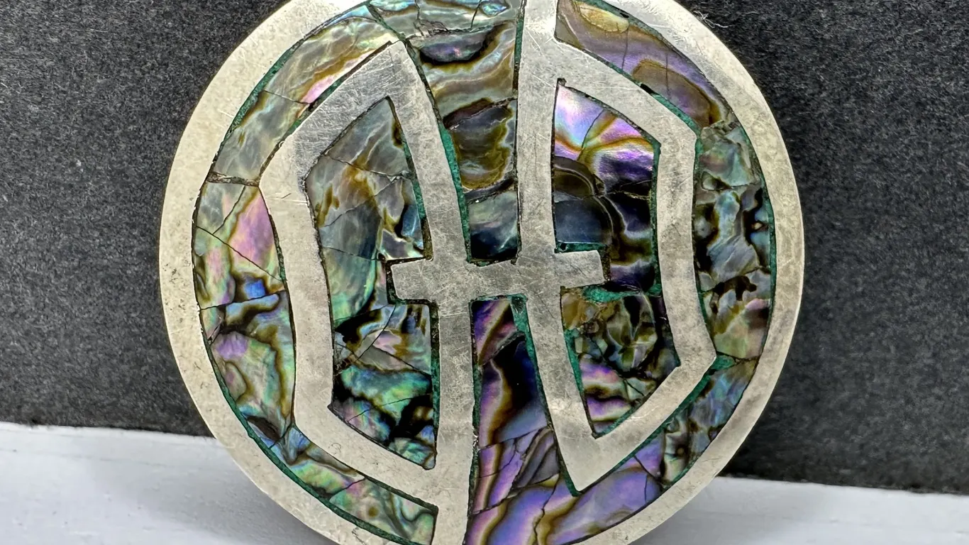 Taxco Mexico Sterling Silver 925 Inlaid Abalone Pendant Brooch