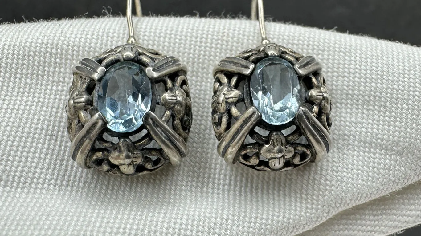 Aquamarine Gemstone 925 Sterling Silver Pierced Earrings