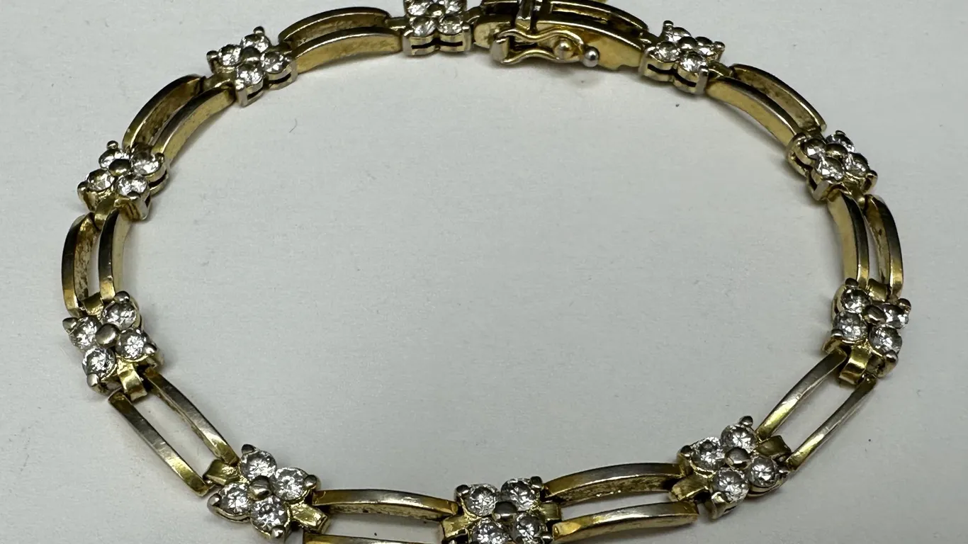 Sterling Silver 925 Floral Cluster 40 CZ Gemstone Wide Link Tennis Bracelet