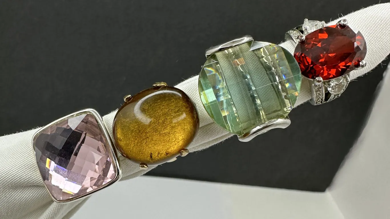 Statement Costume Jewelry Cabochon Faceted Glass Ring Lot Sz 8