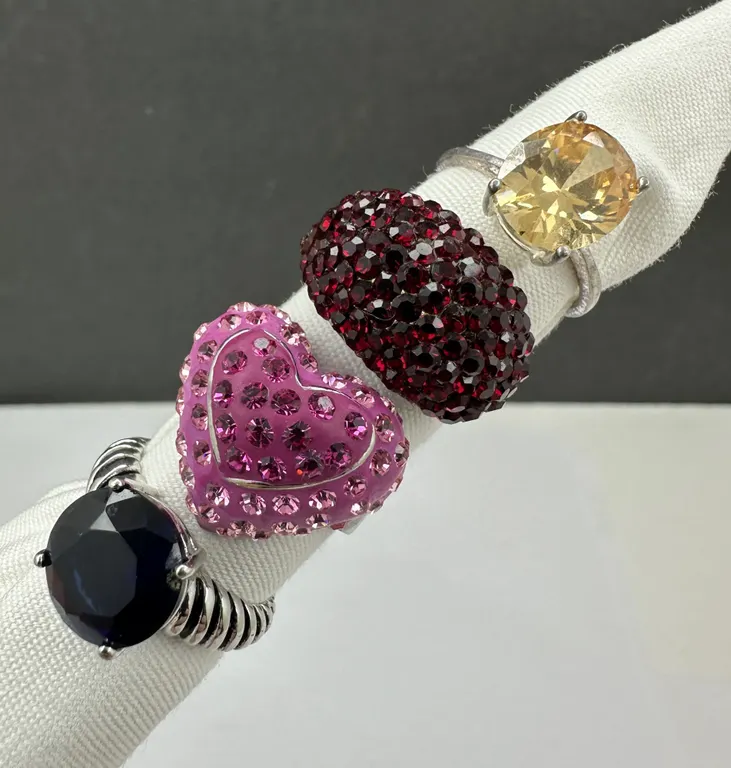 Statement Costume Jewelry Paved Rhinestone & Solitare Ring Lot Sz 7.75