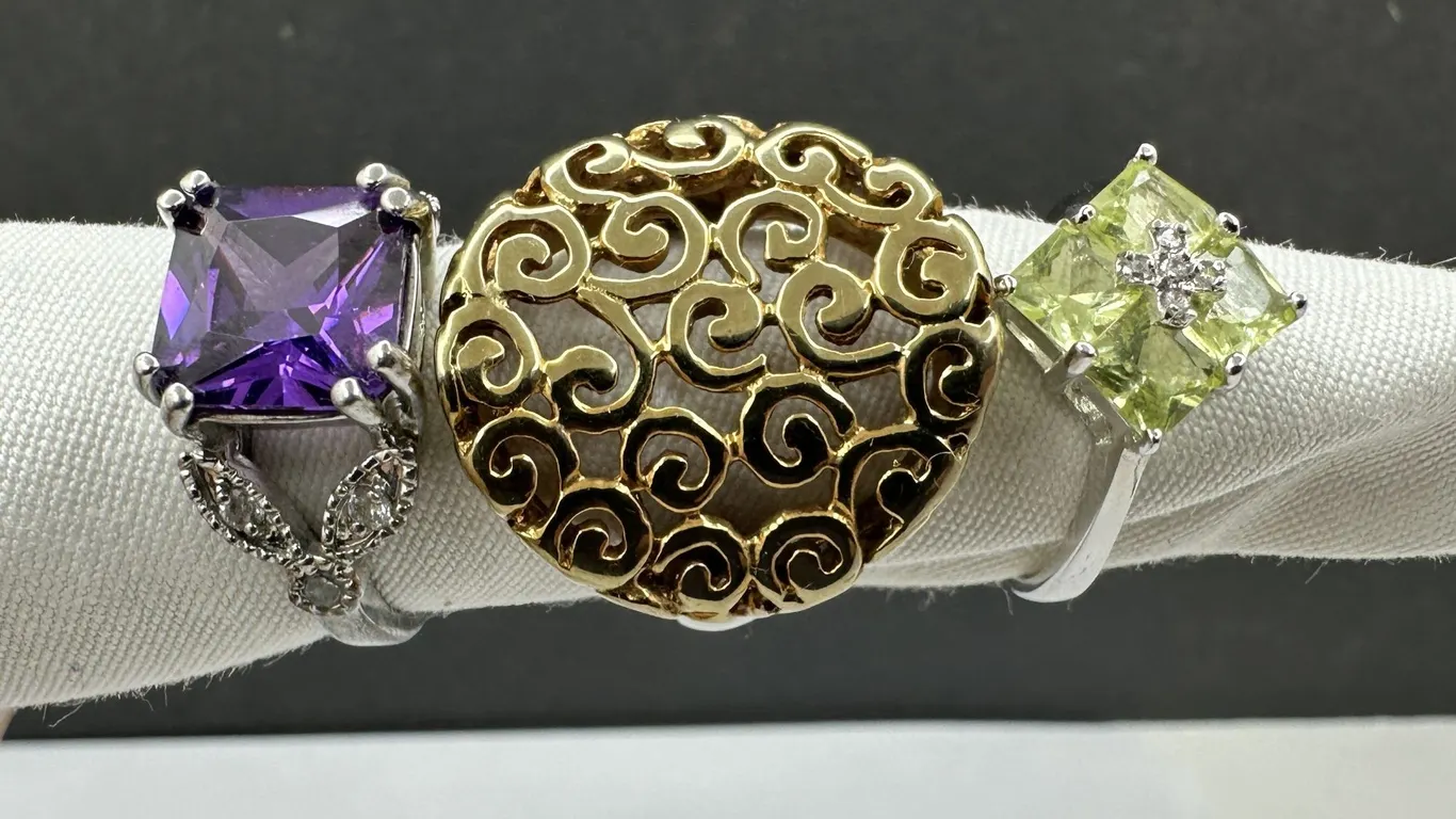 Statement Costume Jewelry Cabochon Faceted Glass Ring Lot Sz 8.5-9