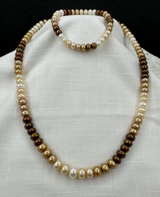Multi-Color Earthtone Honora Pearl Necklace Sterling Clasp & Bracelet Set