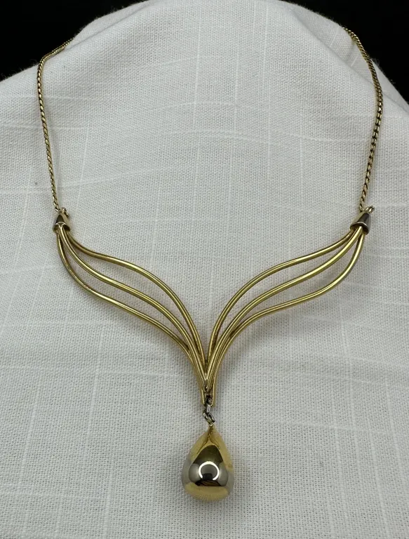 Napier Wishbone Choker Tear Drop Pendant Gold Tone Necklace