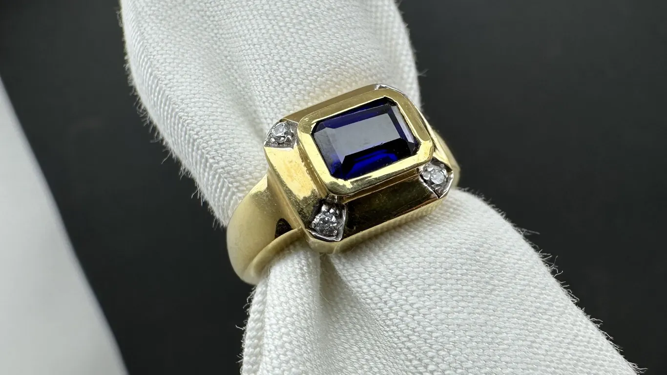 Karis Blue Rhinestone Solitaire Crystal Accents 10K GdB Sterling Silver Ring Sz 6.75