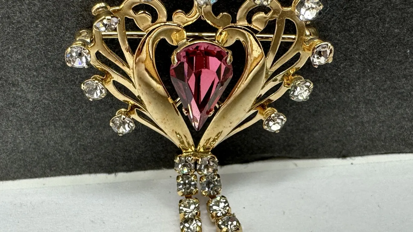 Vintage Van Dell 12 GF Rhinestone Pendant Brooch Pin