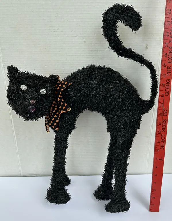 Tinsel & Wire Scaredy Black Cat Jester Collar Halloween Decor