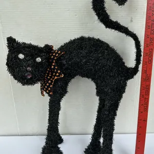 Tinsel & Wire Scaredy Black Cat Jester Collar Halloween Decor