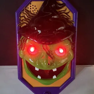Gemmy Animated Green Witch Light Up Sounds Doorbell Halloween Decor