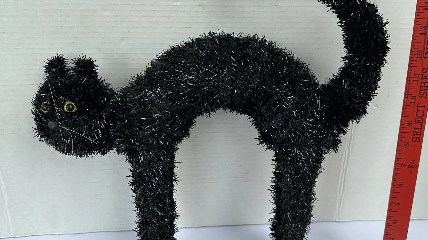 Tinsel & Plastic Mold Scaredy Black Cat Halloween Figurine Decor