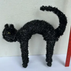 Tinsel & Plastic Mold Scaredy Black Cat Halloween Figurine Decor