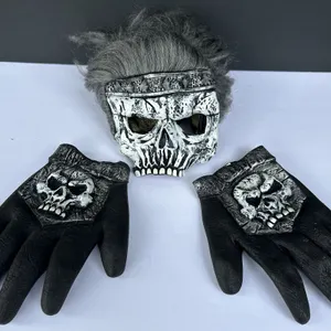 Vintage Latex Half Skull Head Costume Mask & Matching Gloves