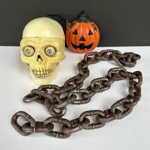 Halloween Decorations Plastic Chain Talking Skull Head & Flashing Window Pumpkin
