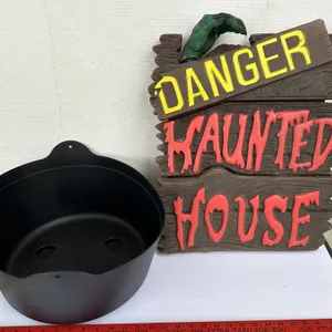 1999 Paper Magic Plastic Blow Mold Haunted House Sign & Party Bucket