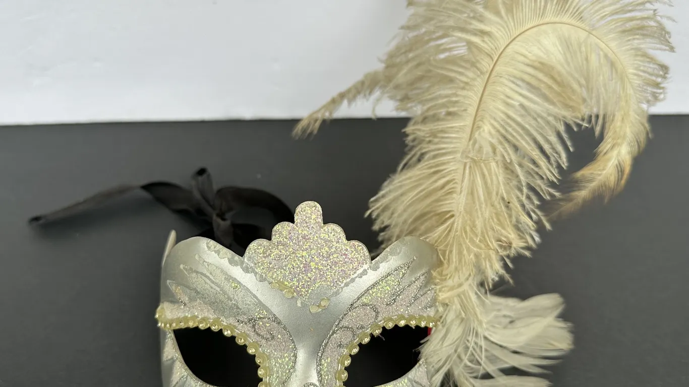 Pier 1 Venetian Hand Painted Artisan Maschera del Galeone Masquerade Half Eye Feather Mask