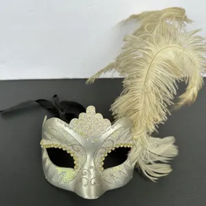 Pier 1 Venetian Hand Painted Artisan Maschera del Galeone Masquerade Half Eye Feather Mask