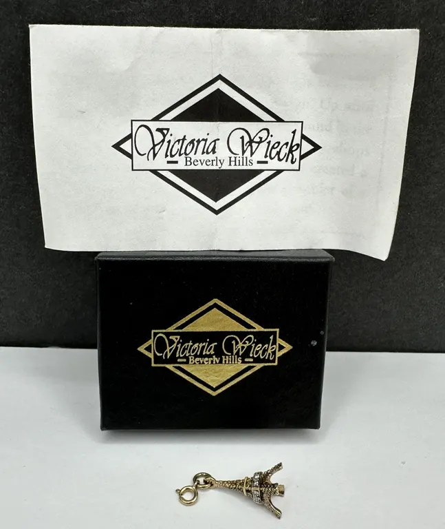 Victoria Wieck Eifel Tower Charm Pendant 14K Gold 925 Sterling Silver CZ