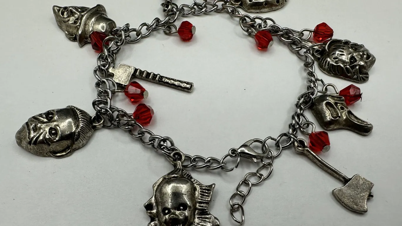Classic Halloween Horror Movie Monster Masks Silver Tone Charm Bracelet