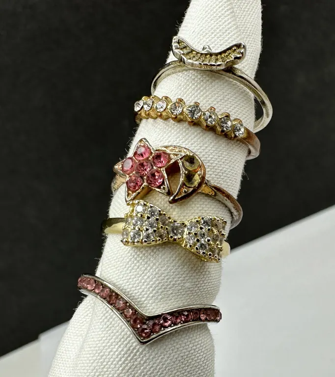 Costume Jewelry Silver/Gold Tone Ring Lot Sz 7.75