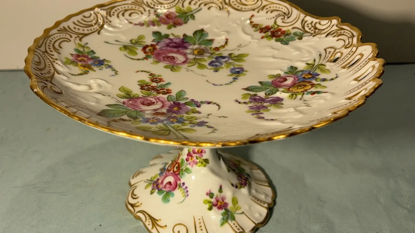 Hand Painted Sevres Porcelain Floral Comport Stand
