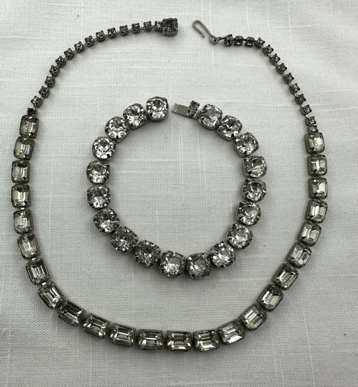 Antique Large Crystal Rhinestone Choker Necklace & Bracelet