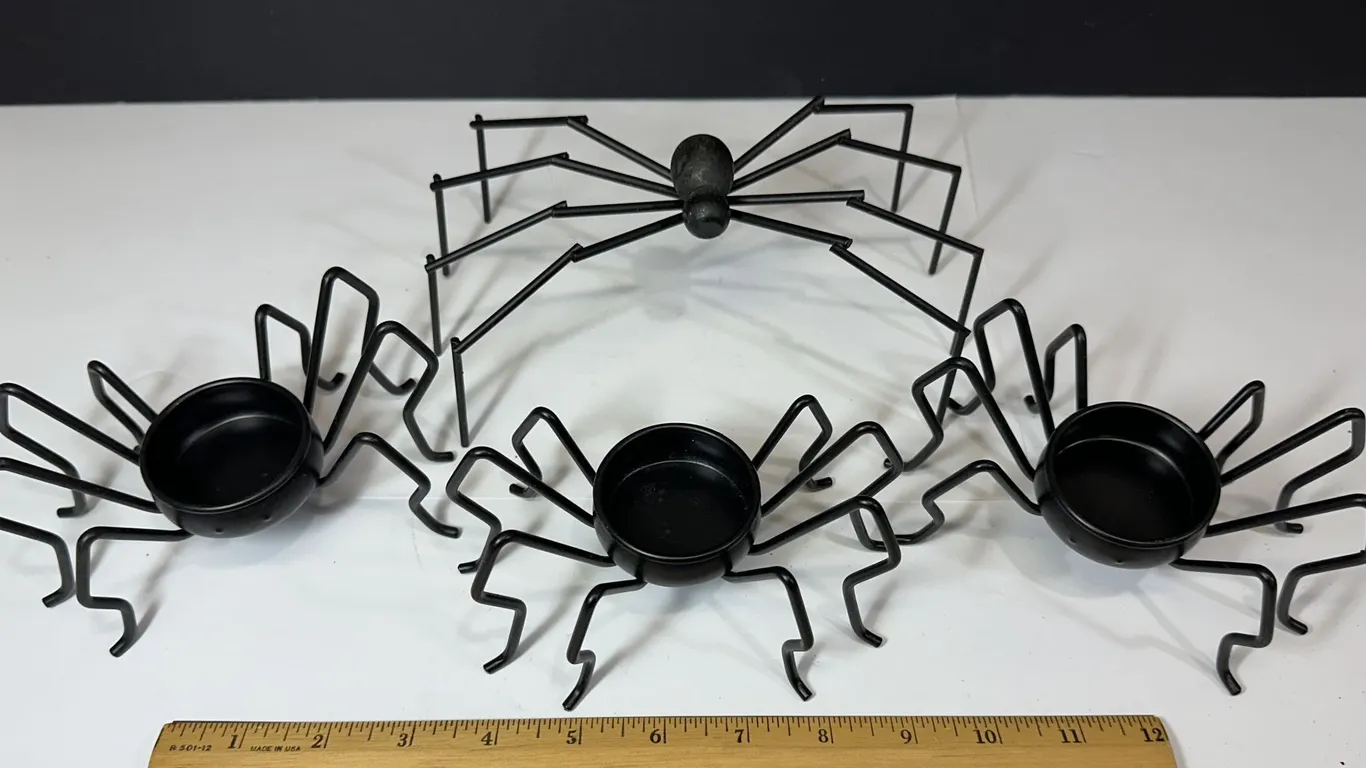 Halloween Black Metal Spider Votive Candle Set