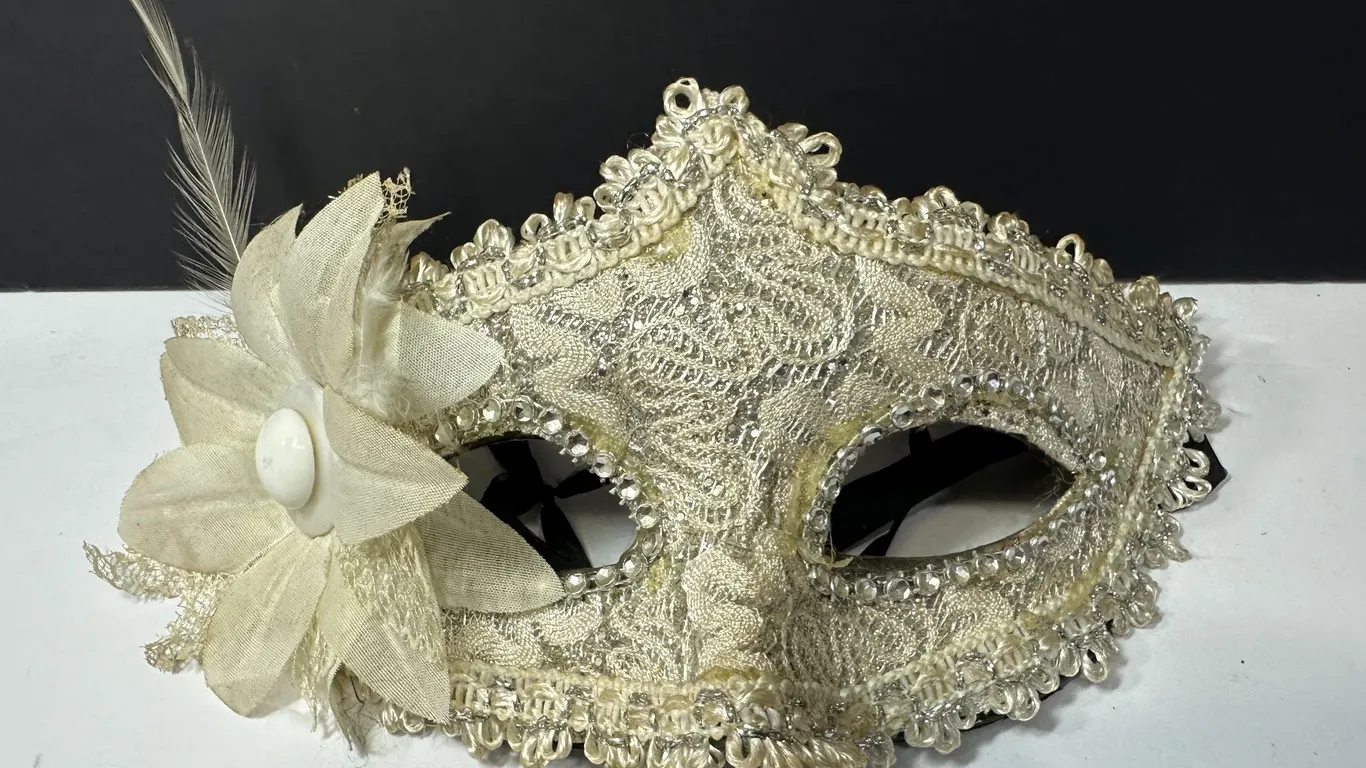 Fancy Ivory Flower Masquerade Half Eye Mask Party