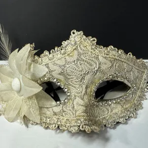 Fancy Ivory Flower Masquerade Half Eye Mask Party