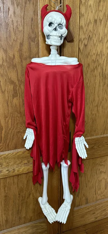 Hanging Full Size Length Devil Attire Dangling Skeleton