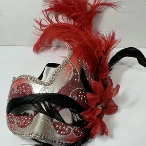 Fancy Red Black Feather Masquerade Half Eye Mask Party