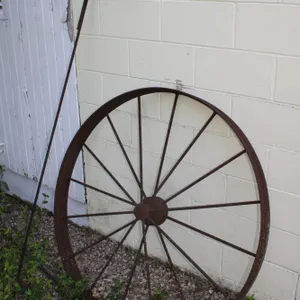 Antique Wagon Wheel & Double Shepherd's Hook